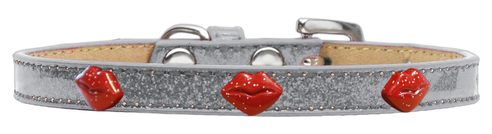 Red Glitter Lips Widget Dog Collar Silver Ice Cream Size 10